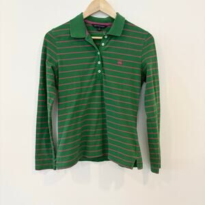 Brooks Brothers Henley Polo Green and Pink Striped Long Sleeve Womens' Small
